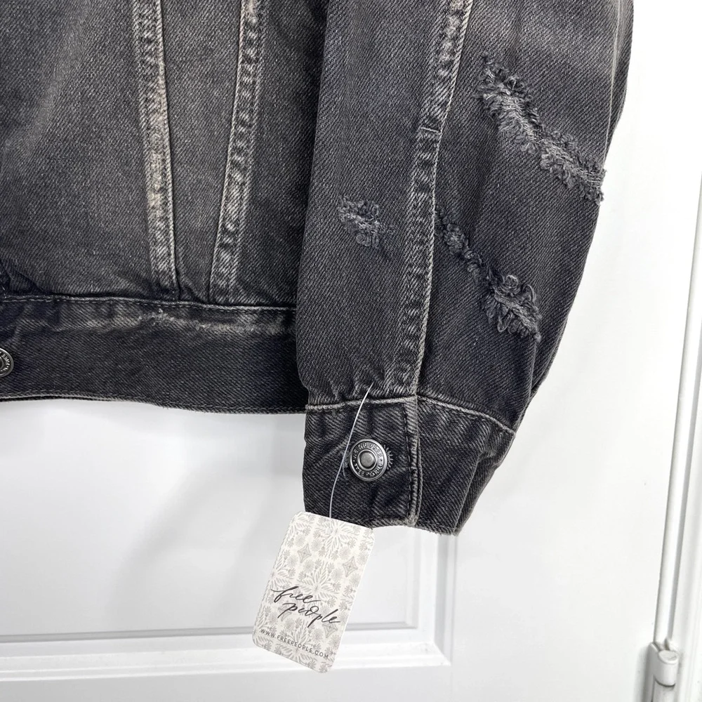 FREE PEOPLE We The Free NEW Jolene Trucker Jacket NEW Washed Black Size S - Picture 9 of 16